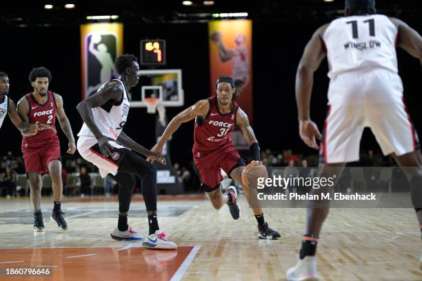 Alondes Williams of the Sioux Falls Skyforce dribbles the ball during the game against the Raptors 905 during the 2023 G League Winter Showcase on...
