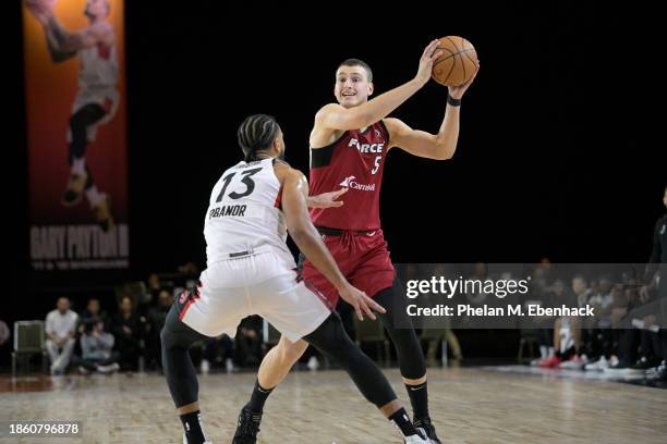 Nikola Jovic of the Sioux Falls Skyforce looks to pass the ball during the game against the Raptors 905 during the 2023 G League Winter Showcase on...