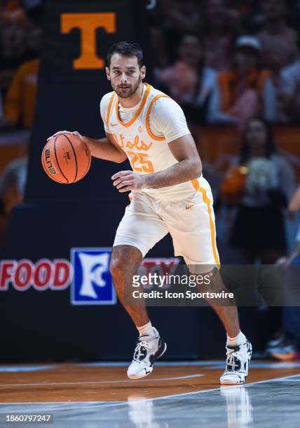 Tennessee Volunteers guard Santiago Vescovi brings the ball up court during the college basketball game between the Tennessee Volunteers and the...