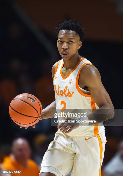 Tennessee Volunteers guard Jordan Gainey brings the ball up court during the college basketball game between the Tennessee Volunteers and the...