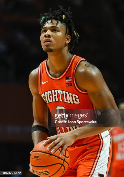 Illinois Fighting Illini guard Terrence Shannon Jr. Shoots a free throw during the college basketball game between the Tennessee Volunteers and the...