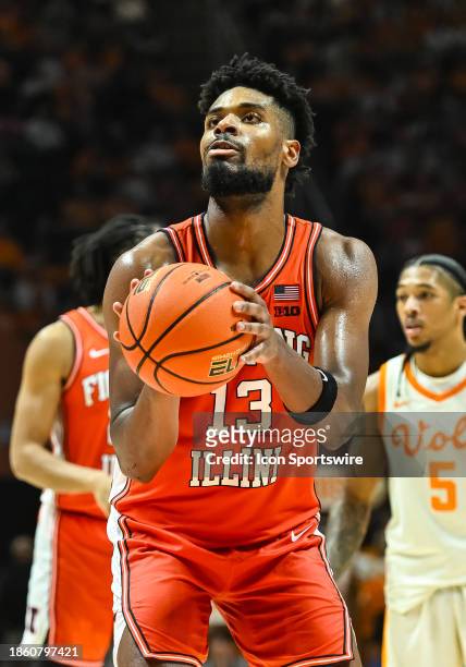 Illinois Fighting Illini forward Quincy Guerrier shoots a free throw during the college basketball game between the Tennessee Volunteers and the...