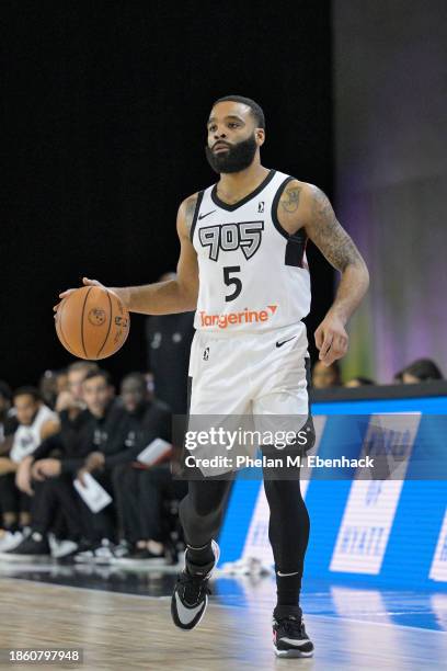 Jaysean Paige of the Raptors 905 dribbles the ball during the game against the Sioux Falls Skyforce during the 2023 G League Winter Showcase on...