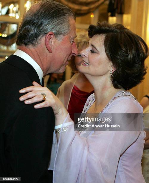 Prince Charles, Prince of Wales and Cherie Blair greet each other with a kiss at the Asian Women Of Achievement Awards at the London Hilton on May...