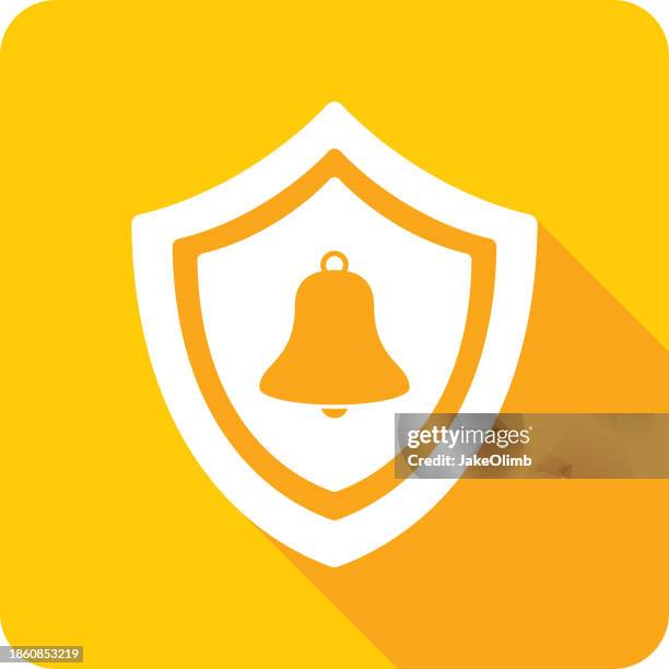 shield bell icon silhouette 1 - electronic security systems stock illustrations