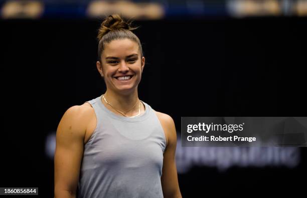 Maria Sakkari of Greece during practice ahead of the J&T Banka Ostrava Open on October 16, 2020 in Ostrava, Czech Republic