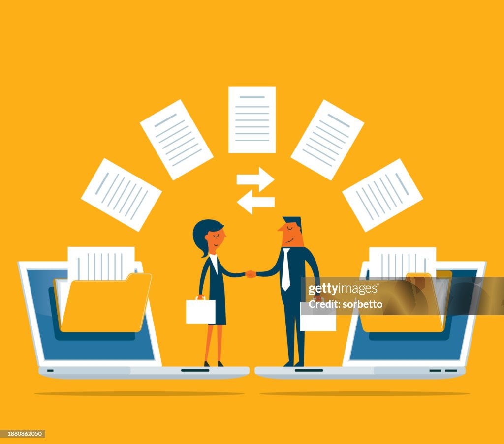 Document Transfer Process Two Laptops Transferred Documents High-Res Vector Graphic - Getty Images