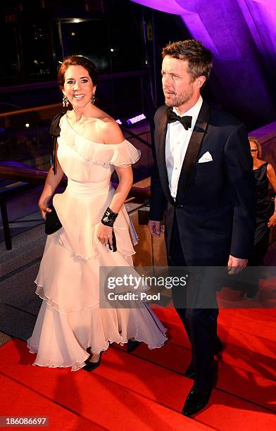 Princess Mary of Denmark and Prince Frederik of Denmark arrive to attend the Crown Prince Couple Awards 2013 at Sydney Opera House on October 28,...