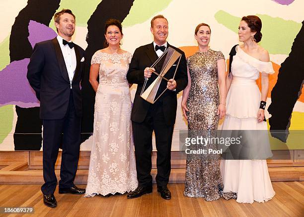 Prince Frederik of Denmark and Princess Mary of Denmark pose with winners of the Crown Prince Couple Awards 2013 Culture Award, actress Sidse Babett...