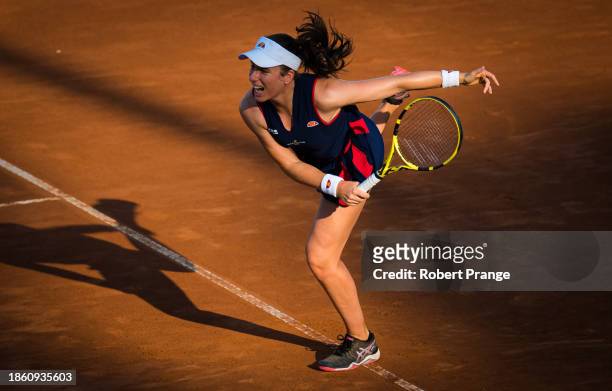 Johanna Konta of Great Britain in action against Irina-Camelia Begu of Romania during the second round of the Internazionali BNL d'Italia on...