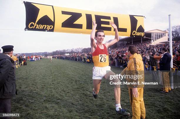 World Cross Country Championships: Belgium Leon Schots victorious after winning Senior Men's 12300M race at Grafenberg Racecourse. Dusseldorf, West...