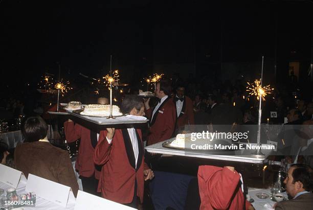 22nd Annual Touchdown Club All-Sports Award Dinner: View of Baked Alaska dessert getting served by waitstaff during banquet at Sheraton Columbus...