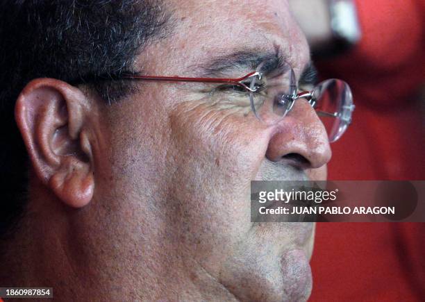 The ex president of Nicaragua, Arnold Aleman, observes his followers during a political rally organized by the Liberal Constitutionalist Party on 20...
