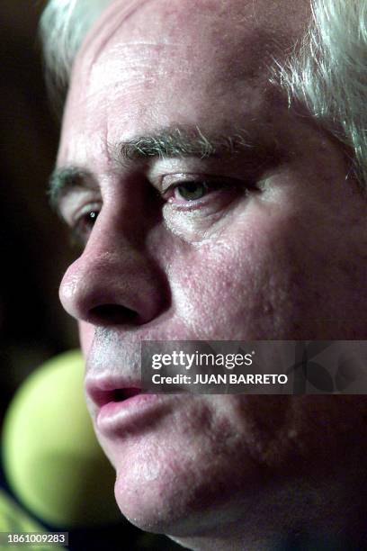 The president of the business guild, FEDECAMARAS, Carlos Fernandez, looks towards the reporters, during a press conference in Caracas, 30 Septemebr...