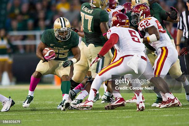 Lache Seastrunk of the Baylor Bears breaks free against the Iowa State Cyclones on October 19, 2013 at Floyd Casey Stadium in Waco, Texas.