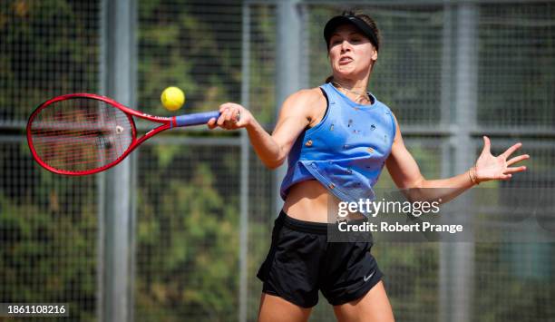 Eugenie Bouchard of Canada during practice at the Prague Open on August 12, 2020 in Prague, Czech Republic