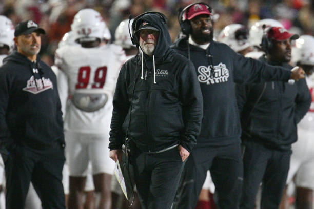 Head coach Jerry Kill of the New Mexico State Aggies looks on during the second half of the Isleta New Mexico Bowl against the Fresno State Bulldogs...