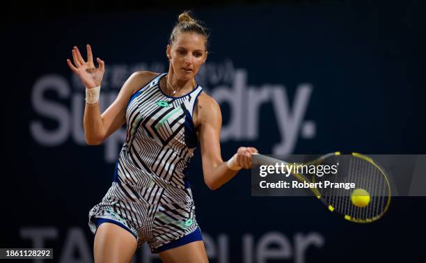Kristyna Pliskova of the Czech Republic in action against Sara Errani of Italy during the first round of the Palermo Ladies Open on August 05, 2020...