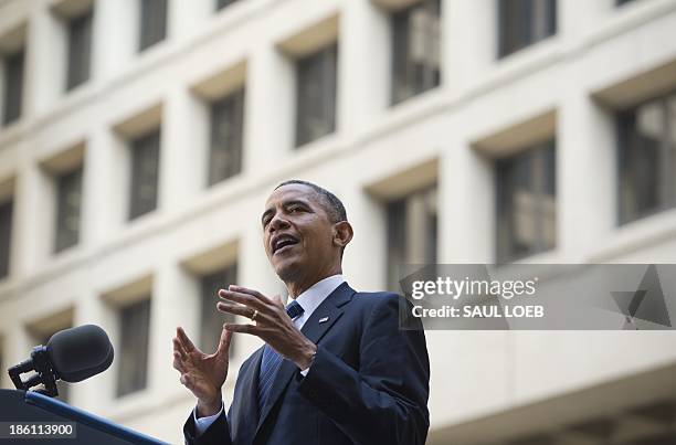 President Barack Obama speaks during an installation ceremony for new FBI Director James Comey at Federal Bureau of Investigation Headquarters in...