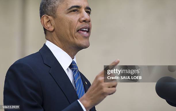 President Barack Obama speaks during an installation ceremony for new FBI Director James Comey at Federal Bureau of Investigation Headquarters in...