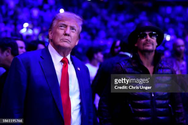 Former president Donald Trump and Kid Rock attend the UFC 296 event at T-Mobile Arena on December 16, 2023 in Las Vegas, Nevada.