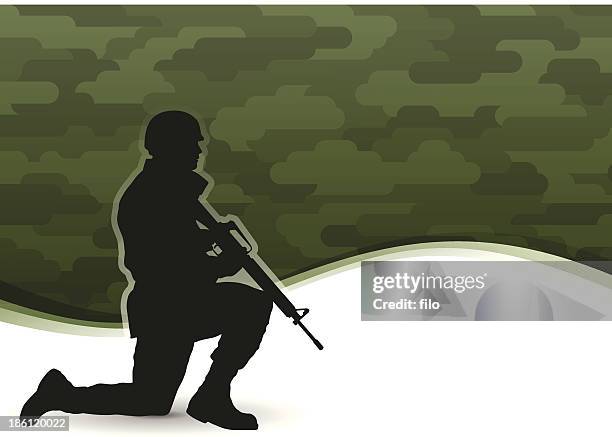 stockillustraties, clipart, cartoons en iconen met military background - kneeling