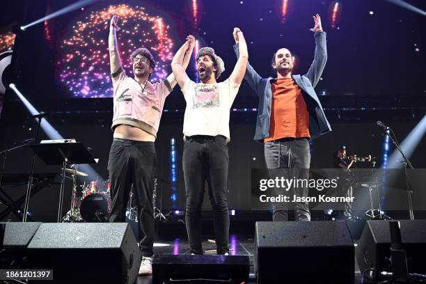 Ryan Met, Jack Met, and Adam Brett Met of AJR perform onstage during iHeartRadio Y100's Jingle Ball 2023 at Amerant Bank Arena on December 16, 2023...