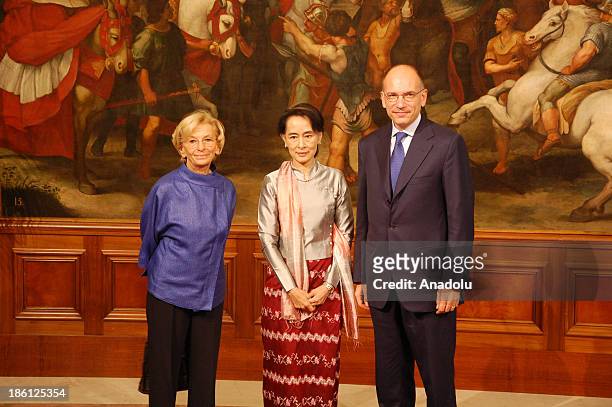 Nobel Peace Laureate and Myanmar opposition leader Aung San Suu Kyi meets with Italian Prime Minister Enrico Letta and Italian Foreign Ministry Emma...