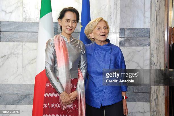 Nobel Peace Laureate and Myanmar opposition leader Aung San Suu Kyi meets with Italian Foreign Ministry Emma Bonino and Italian Prime Minister Enrico...