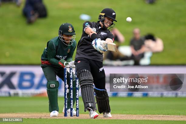 Mark Chapman of New Zealand bats during game one of the Men's ODI series between New Zealand and Bangladesh at University of Otago Oval on December...