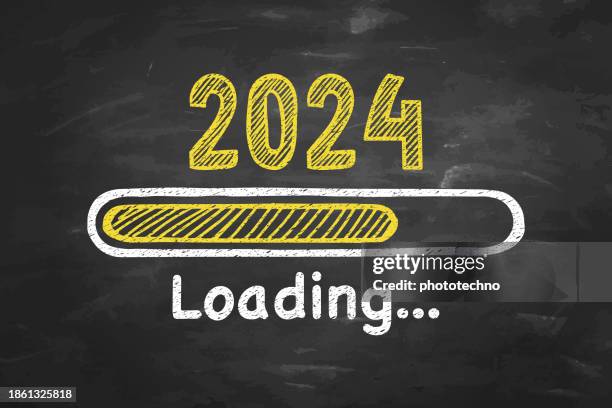 loading new year 2024 on blackboard background - living will document stock illustrations