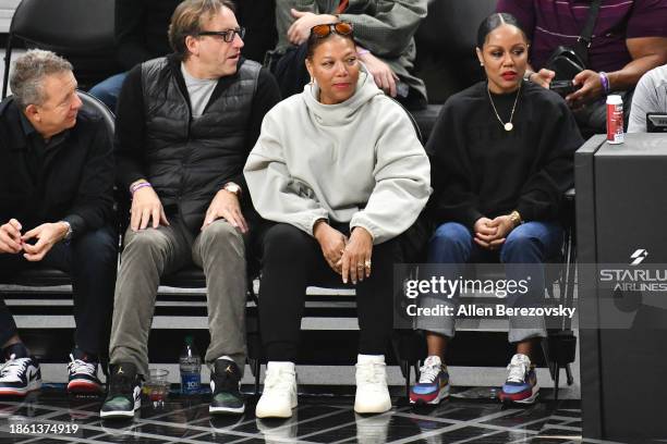 Queen Latifah attends a basketball game between the Los Angeles Clippers and the New York Knicks at Crypto.com Arena on December 16, 2023 in Los...