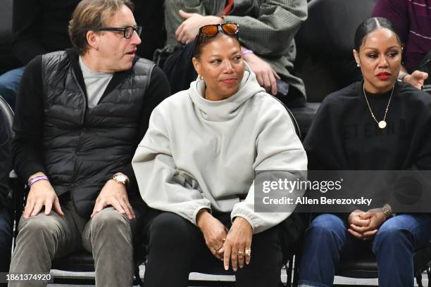 Queen Latifah attends a basketball game between the Los Angeles Clippers and the New York Knicks at Crypto.com Arena on December 16, 2023 in Los...