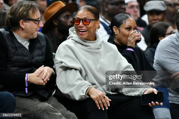 Queen Latifah attends a basketball game between the Los Angeles Clippers and the New York Knicks at Crypto.com Arena on December 16, 2023 in Los...