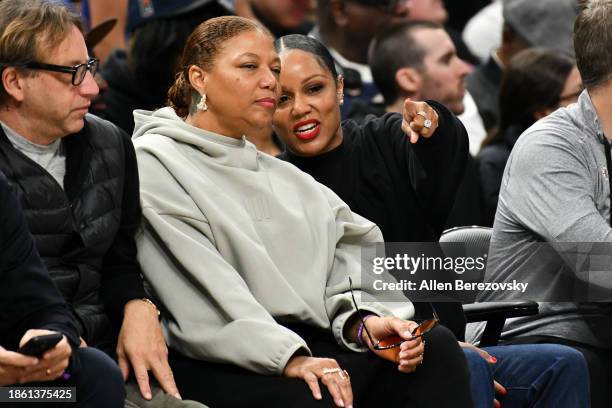 Queen Latifah attends a basketball game between the Los Angeles Clippers and the New York Knicks at Crypto.com Arena on December 16, 2023 in Los...