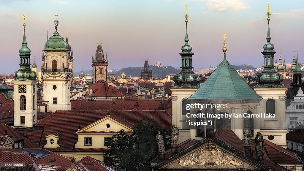 The spires, towers and rooftops of Prague