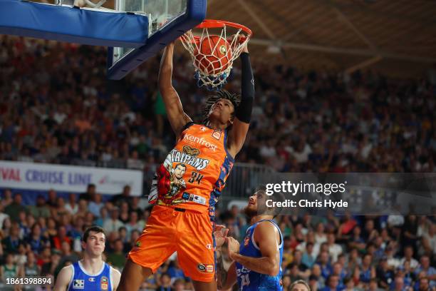 Bobi Klintman of the Taipans dunks during the round 11 NBL match between Brisbane Bullets and Cairns Taipans at Nissan Arena, on December 17 in...