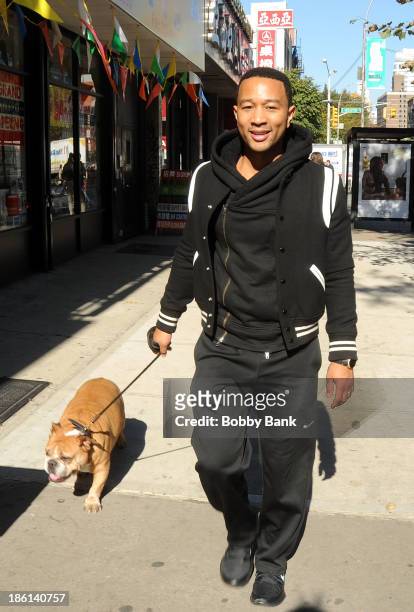 John Legend with his french bulldog Puddy on October 28, 2013 in New York City.