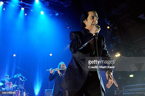 Nick Cave performs with The Bad Seeds at Hammersmith Apollo on October 28, 2013 in London, England.