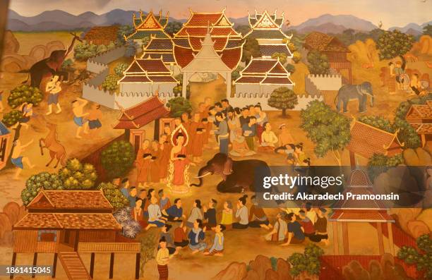 paintings thai paintings about buddhism - thai painting stock pictures, royalty-free photos & images