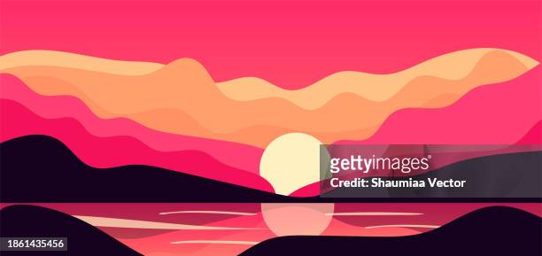 abstract mountain landscape background with pink magenta colours design - horizon vector stock illustrations
