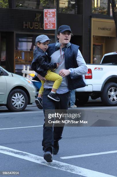 Actor Orlando Bloom and Flynn Bloom are seen on October 28, 2013 in New York City.