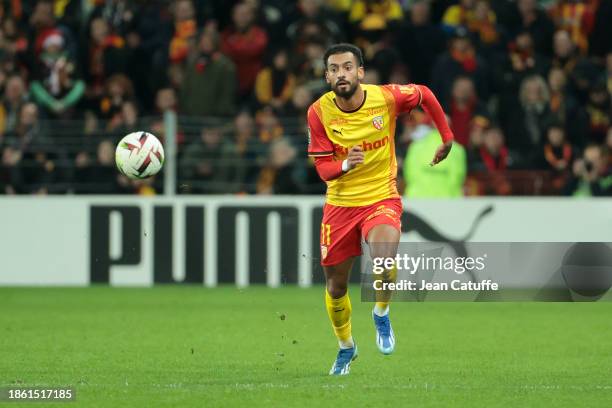 Angelo Fulgini of Lens in action during the Ligue 1 Uber Eats match between RC Lens and Stade de Reims at Stade Bollaert-Delelis on December 16, 2023...