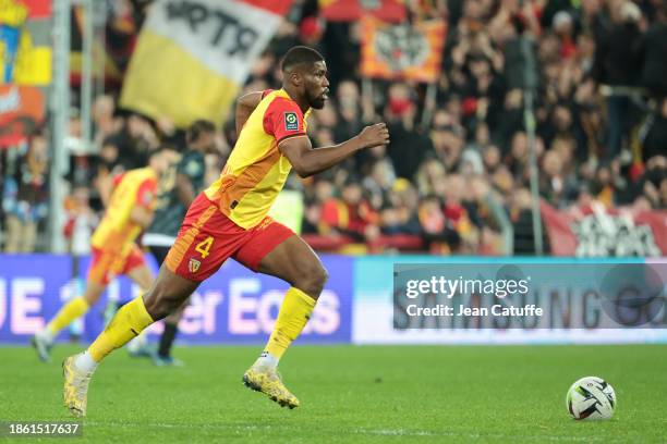 Kevin Danso of Lens in action during the Ligue 1 Uber Eats match between RC Lens and Stade de Reims at Stade Bollaert-Delelis on December 16, 2023 in...