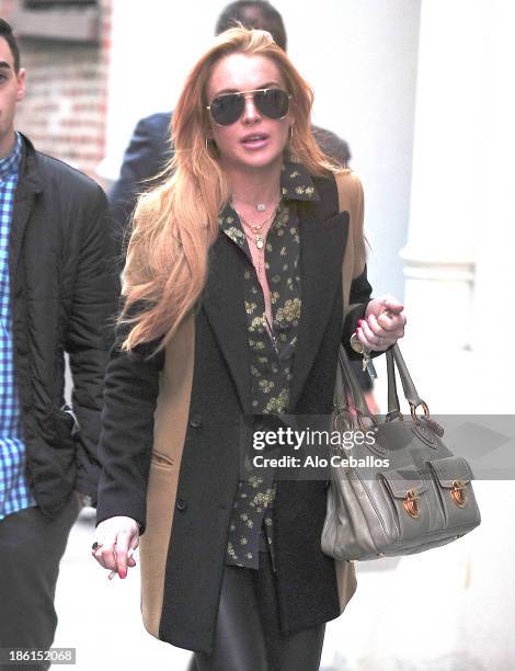 Lindsay Lohan is seen in Soho on October 28, 2013 in New York City.