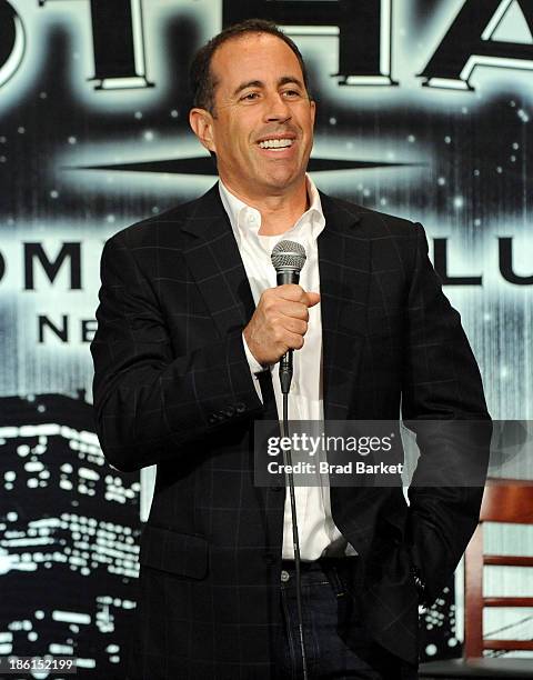 Jerry Seinfeld performs onstage during the 8th Annual Laugh For Sight All-Star Comedy Benefit at Gotham Comedy Club on October 28, 2013 in New York...