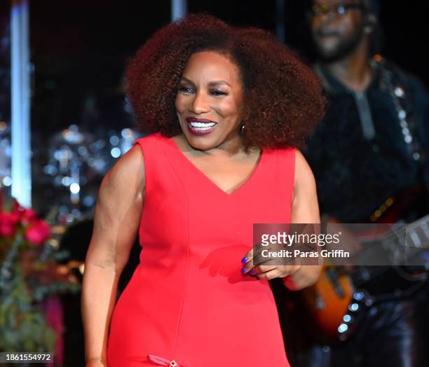 Singer Stephanie Mills performs onstage during the 40th Annual UNCF Atlanta Mayor's Masked Ball at Atlanta Marriott Marquis on December 16, 2023 in...