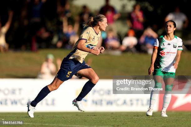 Emily van Egmond of the Jets celebrates scoring a goal during the A-League Women round eight match between Newcastle Jets and Western United at No. 2...