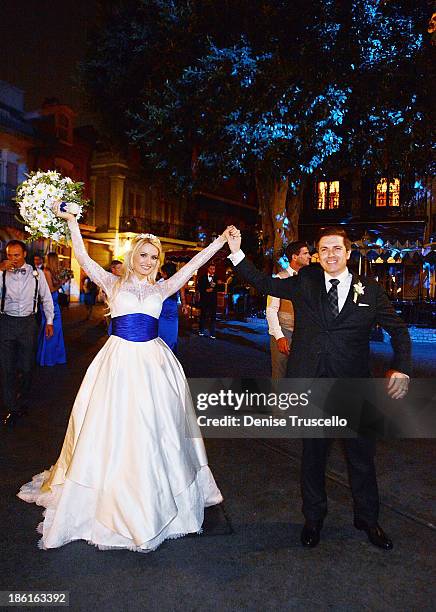 Holly Madison and Pasquale Rotella during their wedding reception at Disneyland on September 10, 2013 in Anaheim, California.
