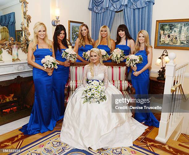 Holly Madisons bridesmaids Bridget Marquardt, Laura Croft, Ashley Matthau, Tanya Popovich, Claire Sinclair and Stephanie Cullen pose for photos with...